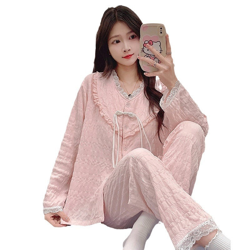 New Chinese Style Pajamas Women's Cute Sweet Home Wear With Chest Pad