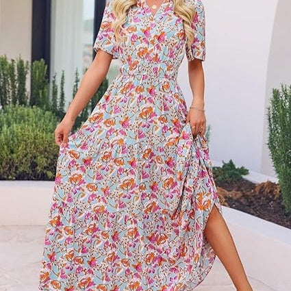 Summer Casual Floral Print Maxi Dress