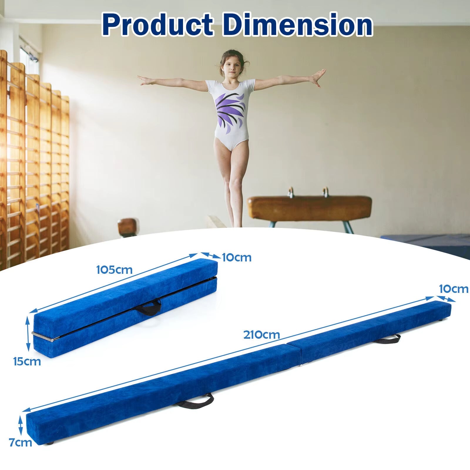 7FT Folding Firm Gymnastic Beam Portable Floor Balance Beam W/ Carrying Handles