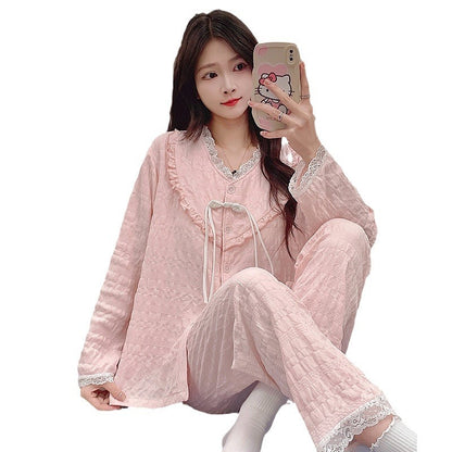 New Chinese Style Pajamas Women's Cute Sweet Home Wear With Chest Pad